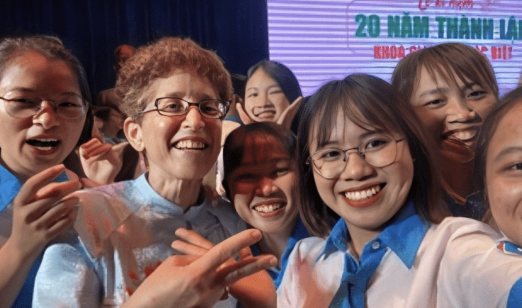 UMD education professor Dr. De La Paz poses with her Fulbright students in Vietnam.